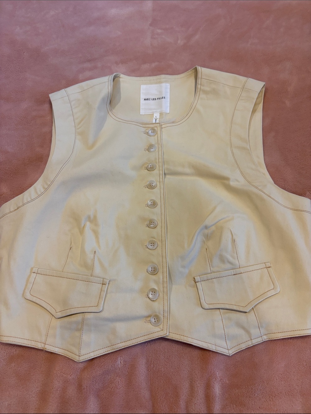 Avec Les Filles Cream Button-Front Leather Vest